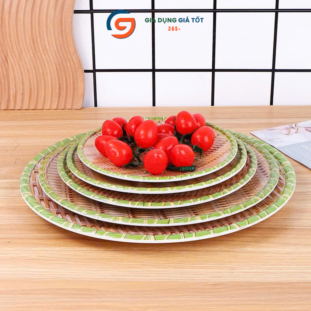 Đĩa nhựa giả mây tròn - đĩa bày đồ ăn, hoa quả, bánh kẹo, đĩa trang trí bàn ăn, đĩa phục vụ nhà hàng
