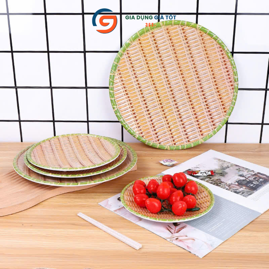 Đĩa nhựa giả mây tròn - đĩa bày đồ ăn, hoa quả, bánh kẹo, đĩa trang trí bàn ăn, đĩa phục vụ nhà hàng