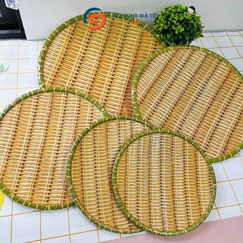 Đĩa nhựa giả mây tròn - đĩa bày đồ ăn, hoa quả, bánh kẹo, đĩa trang trí bàn ăn, đĩa phục vụ nhà hàng