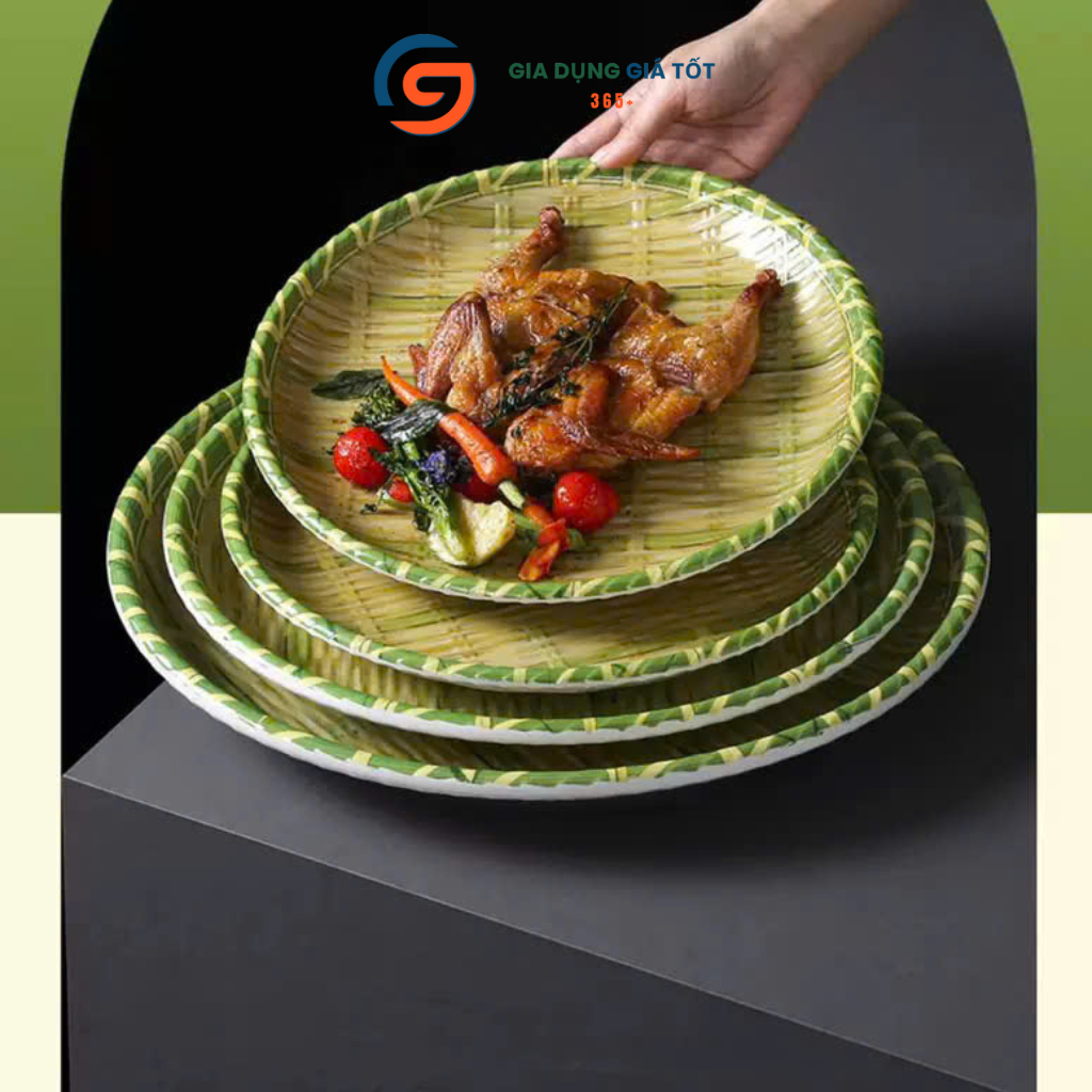 Mẹt nhựa giả mây nhiều kích thước - đĩa bày bún đậu, nem nướng, đồ ăn truyền thống, trang trí bàn ăn