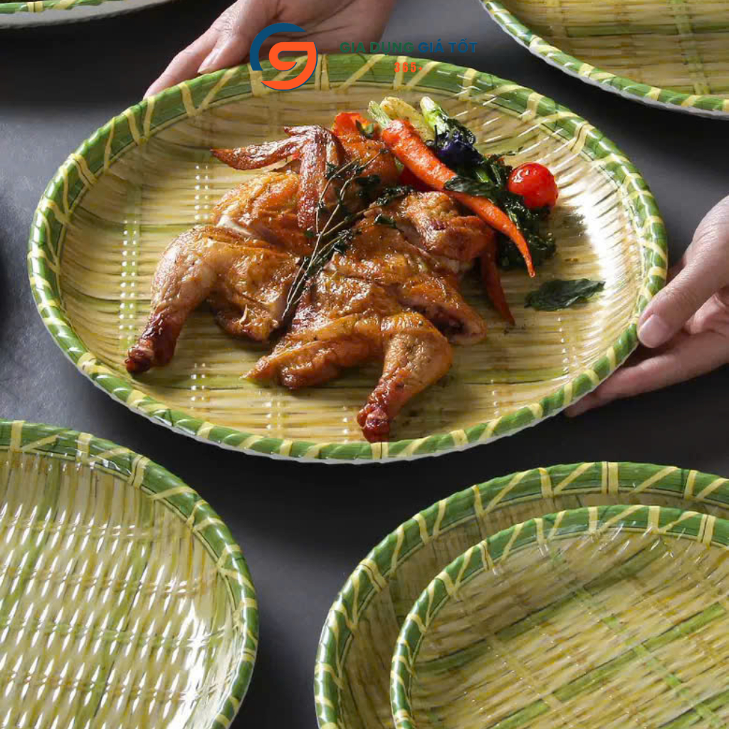 Mẹt nhựa giả mây nhiều kích thước - đĩa bày bún đậu, nem nướng, đồ ăn truyền thống, trang trí bàn ăn