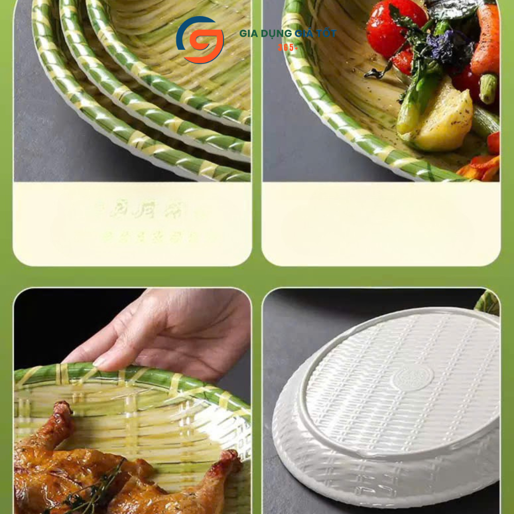 Mẹt nhựa giả mây nhiều kích thước - đĩa bày bún đậu, nem nướng, đồ ăn truyền thống, trang trí bàn ăn