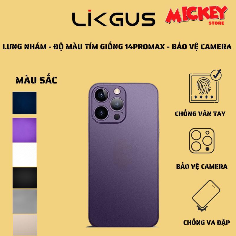 Ốp Lưng Chính Hãng Likgus Độ Màu Tím IP 14Pro,14Promax Cho IP 11-12-13-14-15 Các Mã Pro-Plus-Promax