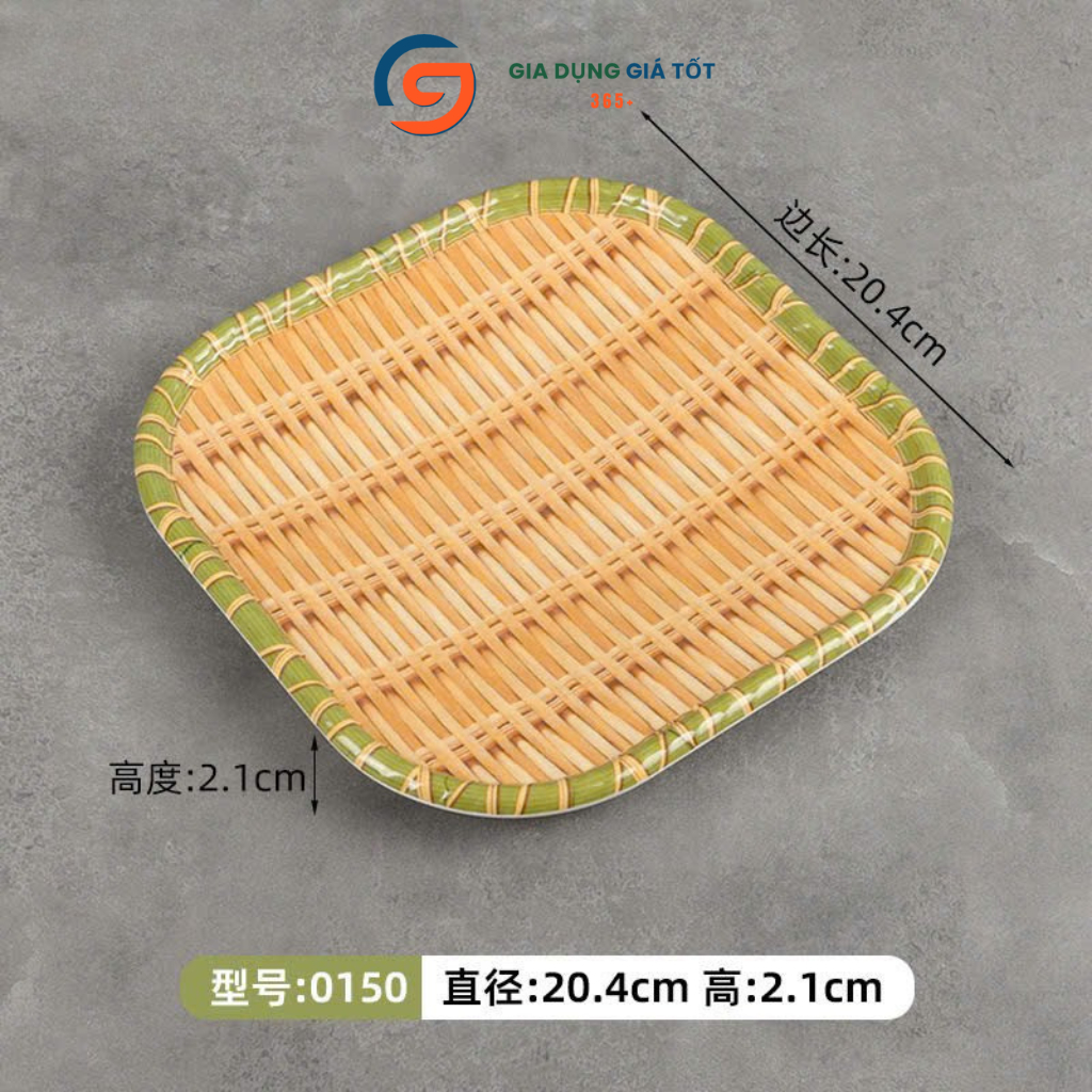 Mẹt nhựa giả mây vuông bo góc - khay đựng bánh kẹo, trái cây, đồ ăn truyền thống, trang trí bàn ăn