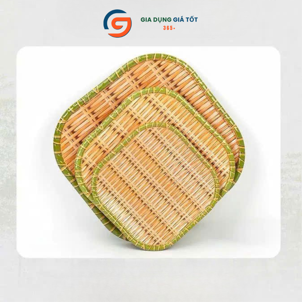 Mẹt nhựa giả mây vuông bo góc - khay đựng bánh kẹo, trái cây, đồ ăn truyền thống, trang trí bàn ăn