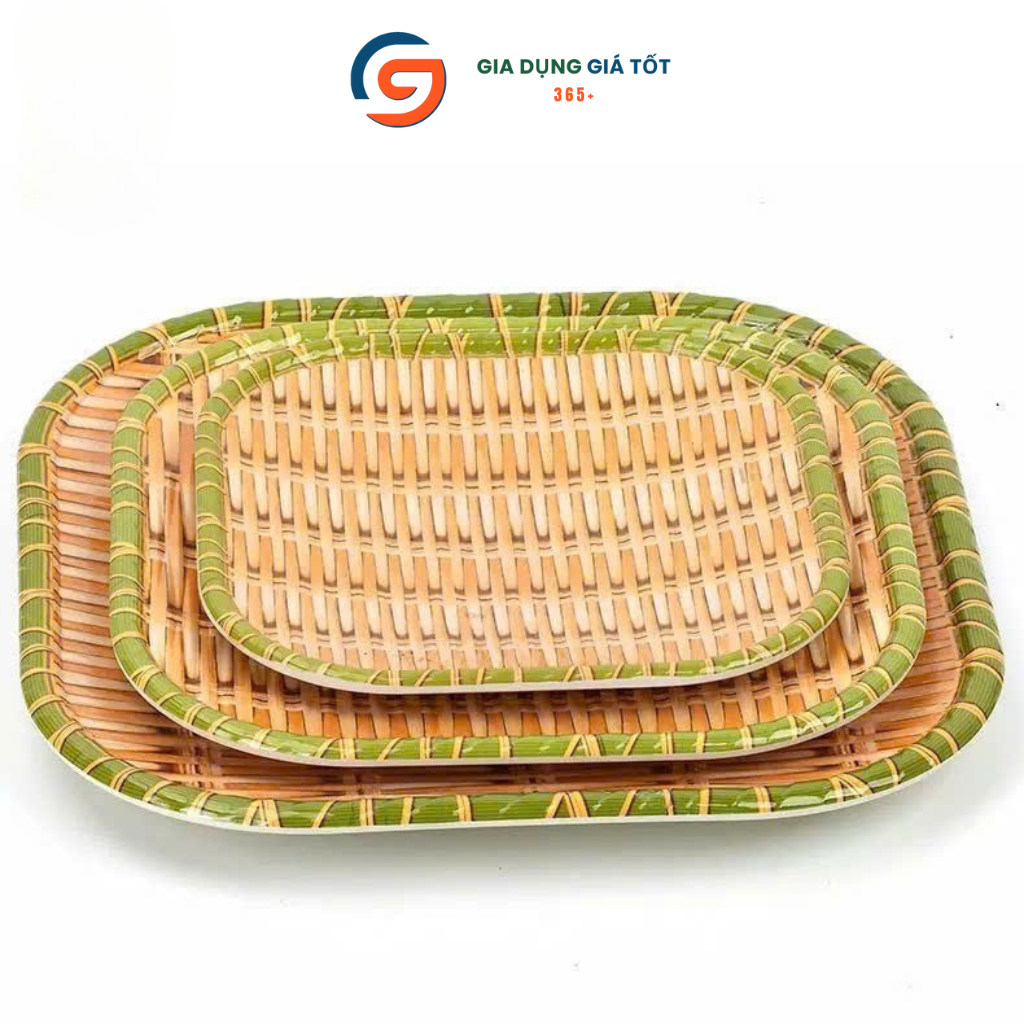 Mẹt nhựa giả mây vuông bo góc - khay đựng bánh kẹo, trái cây, đồ ăn truyền thống, trang trí bàn ăn