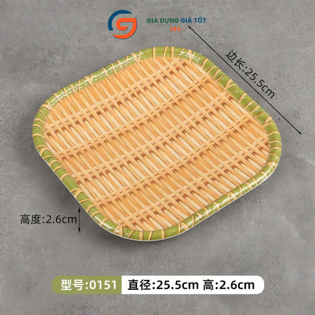 Mẹt nhựa giả mây vuông bo góc - khay đựng bánh kẹo, trái cây, đồ ăn truyền thống, trang trí bàn ăn