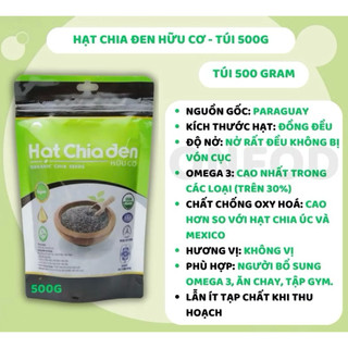Hạt chia đen hữu cơ 100% organic túi 500g chính hãng
