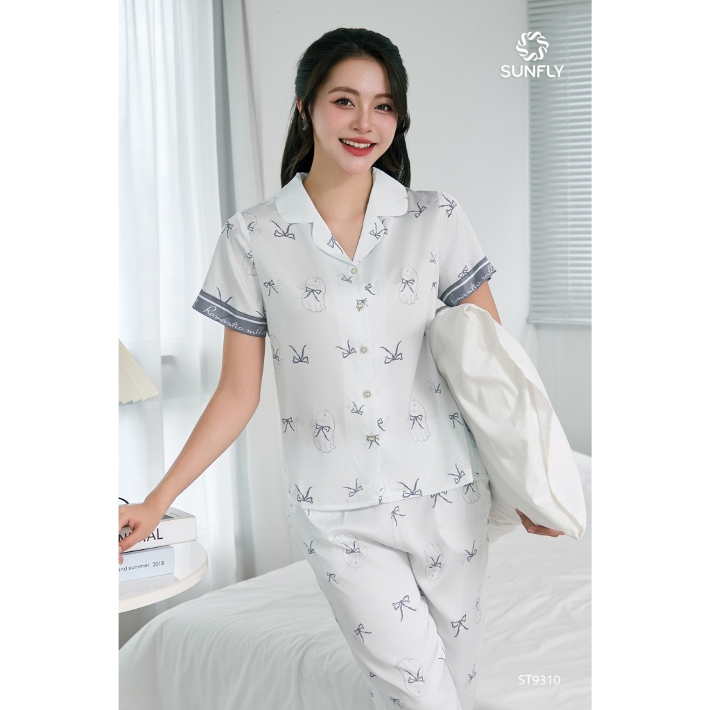 ST9310 Bộ pijama nữ lụa latin SUNFLY áo cộc quần dài