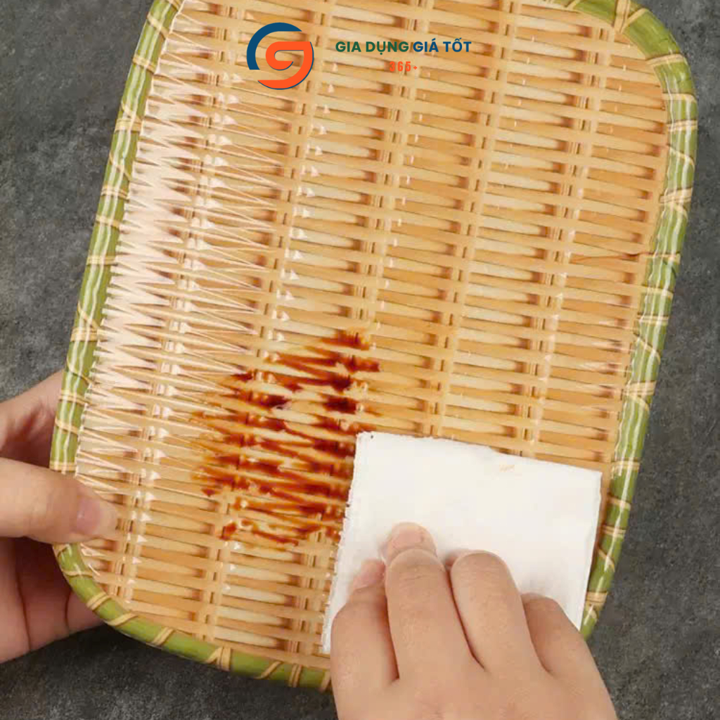 Mẹt nhựa melamine giả mây tre đan chữ nhật có chân - đĩa đựng bún đậu, nem nướng, trái cây, bánh kẹo