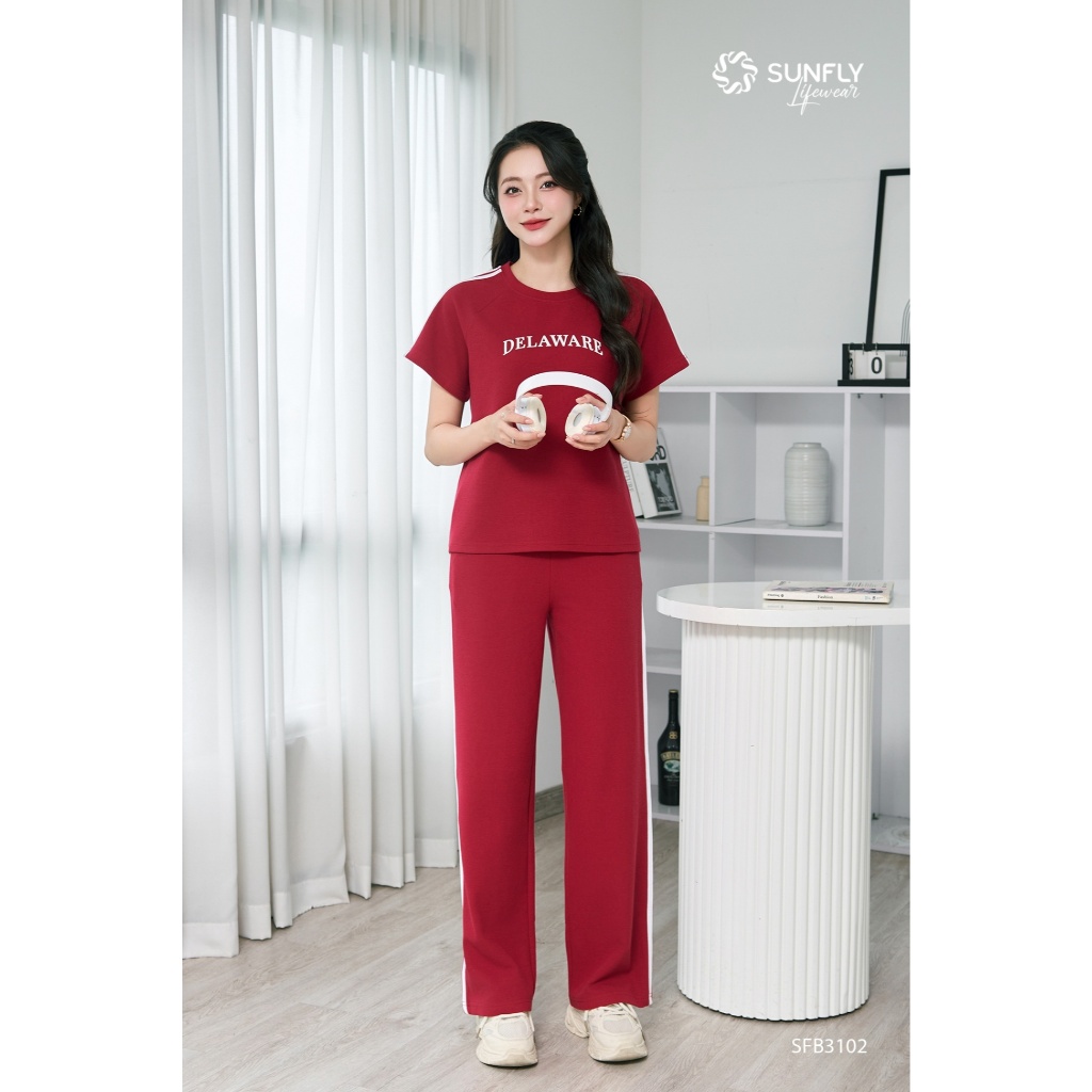 SFB3102 Set đồ nữ cotton gân SUNFLY áo cộc quần dài