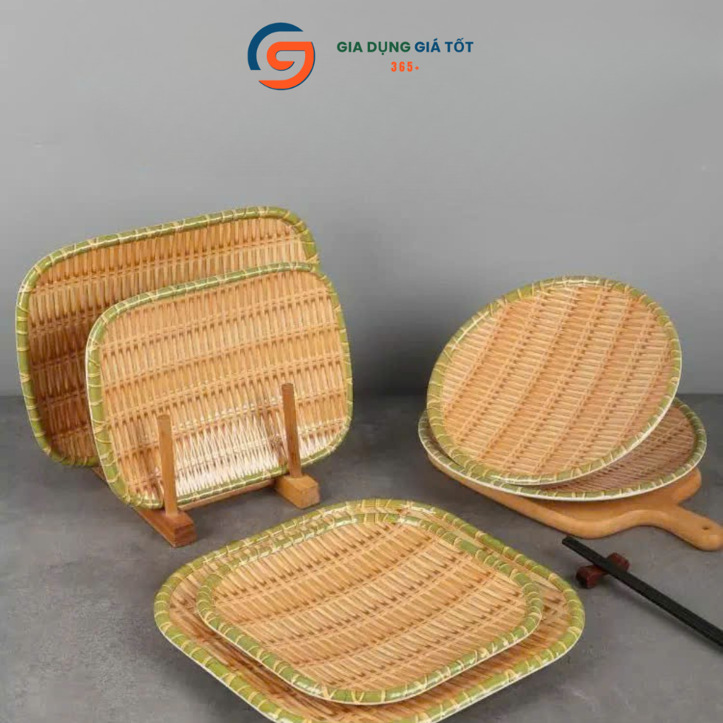 Bộ mẹt nhựa giả mây cao cấp nhiều hình dáng - đĩa đựng đồ ăn, bún đậu, nem nướng, trang trí bàn ăn