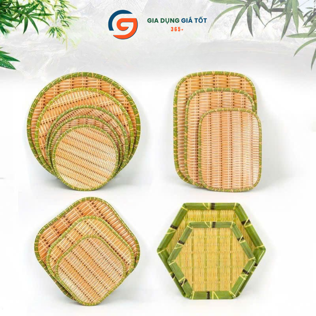 Bộ mẹt nhựa giả mây cao cấp nhiều hình dáng - đĩa đựng đồ ăn, bún đậu, nem nướng, trang trí bàn ăn