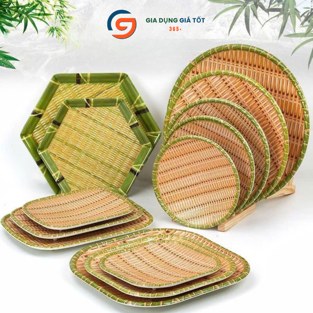 Bộ mẹt nhựa giả mây cao cấp nhiều hình dáng - đĩa đựng đồ ăn, bún đậu, nem nướng, trang trí bàn ăn