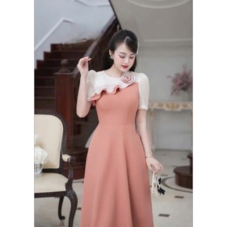 [ CÓ BIGSIZE ] ĐẦM DỰ TIỆC NỮ TAY NGẮN CỔ XẾP LY ĐÍNH HOA BÈO 2 MÀU SÀNH ĐIỆU , SANG CHẢNH