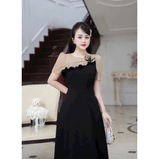 [ CÓ BIGSIZE ] ĐẦM DỰ TIỆC NỮ TAY NGẮN CỔ XẾP LY ĐÍNH HOA BÈO 2 MÀU SÀNH ĐIỆU , SANG CHẢNH