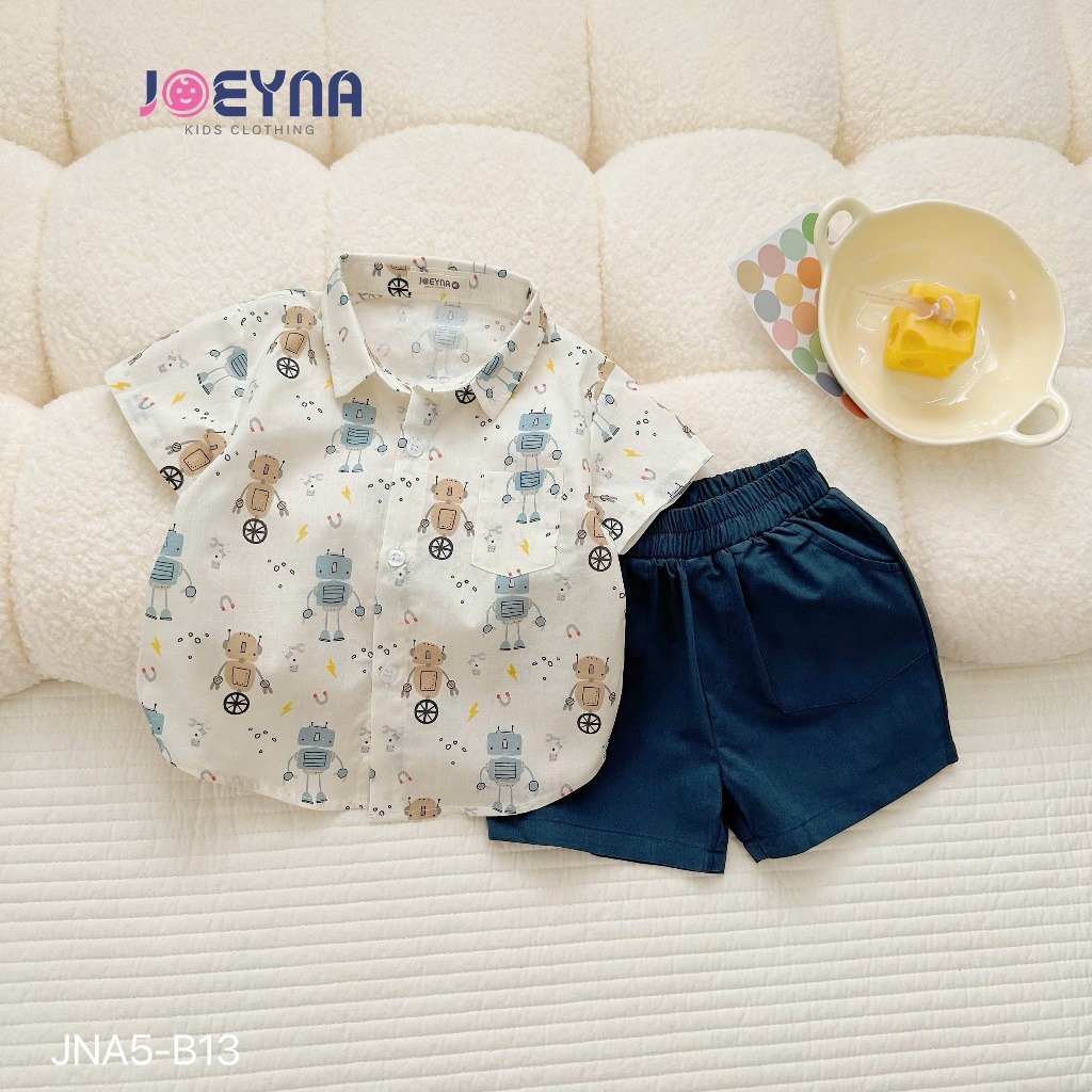Bộ sơ mi Joeyna B13 in hình robot siêu cute cho bé 8-23kg