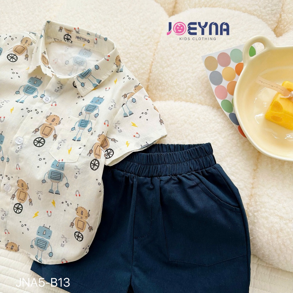 Bộ sơ mi Joeyna B13 in hình robot siêu cute cho bé 8-23kg