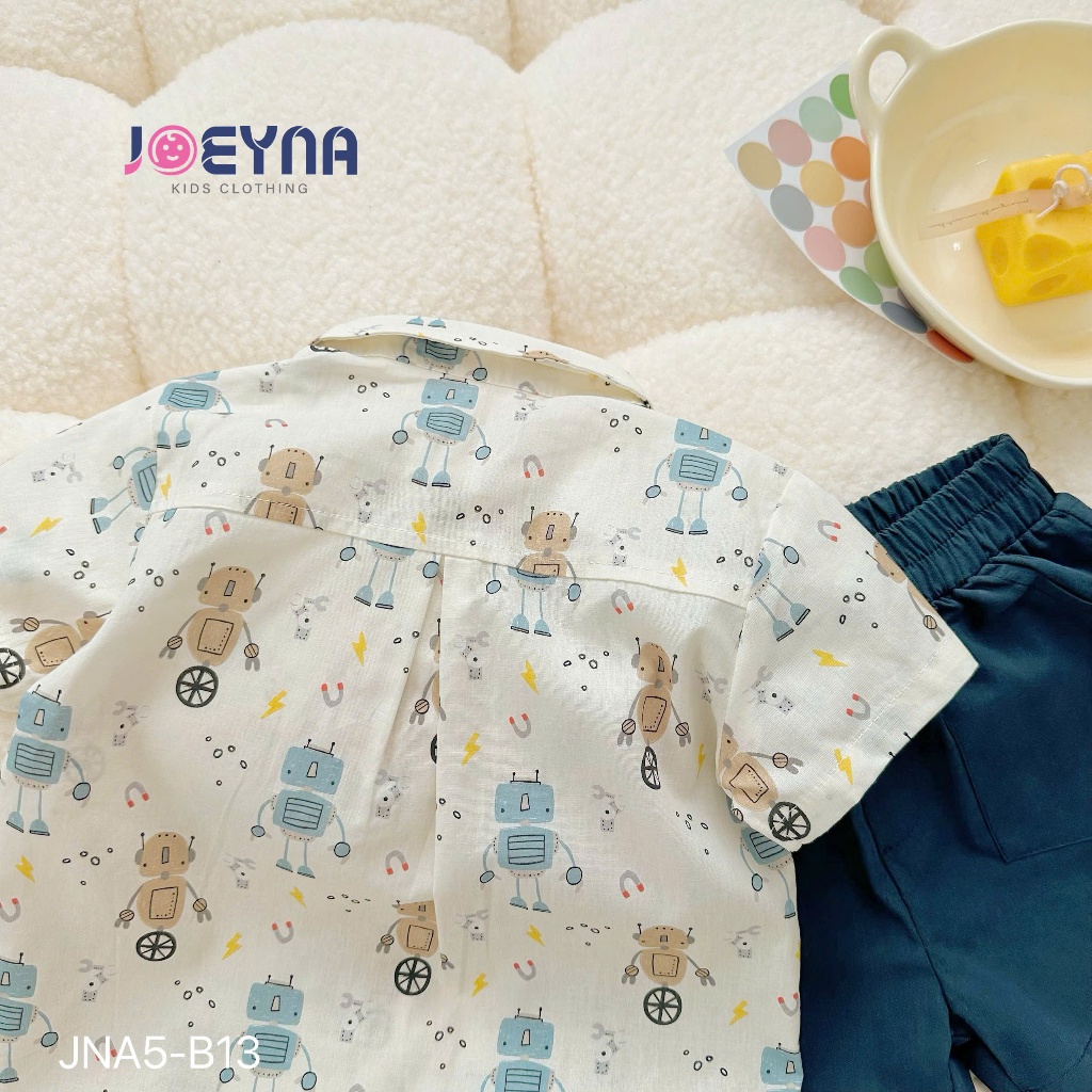Bộ sơ mi Joeyna B13 in hình robot siêu cute cho bé 8-23kg