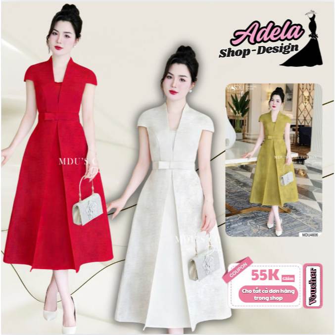 Bộ Sưu Tập Váy Thiết Kế ADELA DESIGNGam Màu Xanh Oliver Ánh Vàng Kết Hợp Cổ Cách Điệu BST MDU4606
