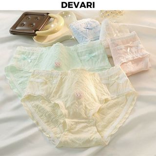 Quần lót nữ thun cotton co dãn tốt phối ren lưới 2 bên kèm nơ dễ thương cute gợi cảm DEVARI L2861