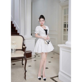 [CÓ BIGSIZE] ĐẦM NỮ CHẤM BI KÈM NƠ CỔ DỄ THƯƠNG SANG CHẢNH  DÀNH CHO NÀNG TIỂU THƯ