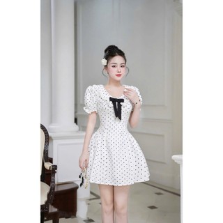 [CÓ BIGSIZE] ĐẦM NỮ CHẤM BI KÈM NƠ CỔ DỄ THƯƠNG SANG CHẢNH  DÀNH CHO NÀNG TIỂU THƯ