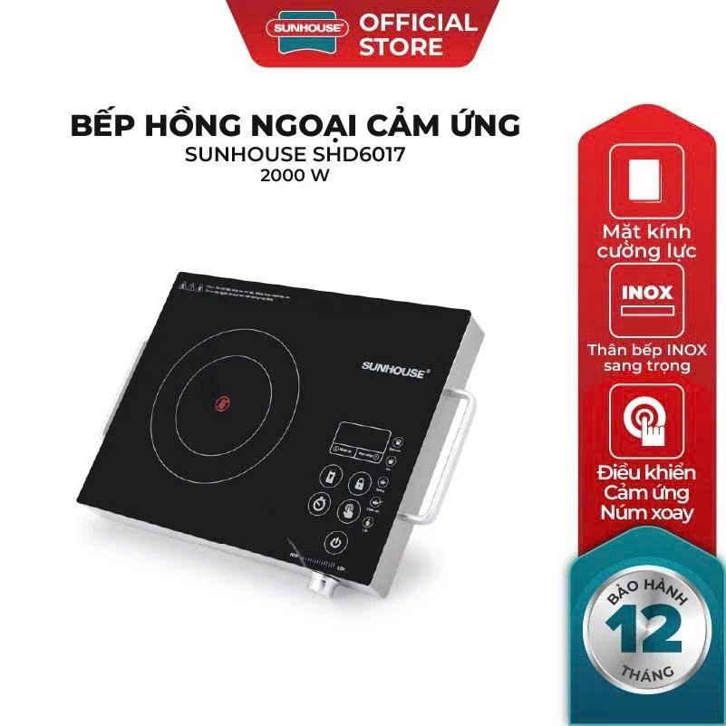 Bếp Hồng Ngoại Cảm Ứng Sunhouse SHD6017 - Công Suất 2000W, Núm Vặn Điều Chỉnh, Bảo Hành 12 Tháng