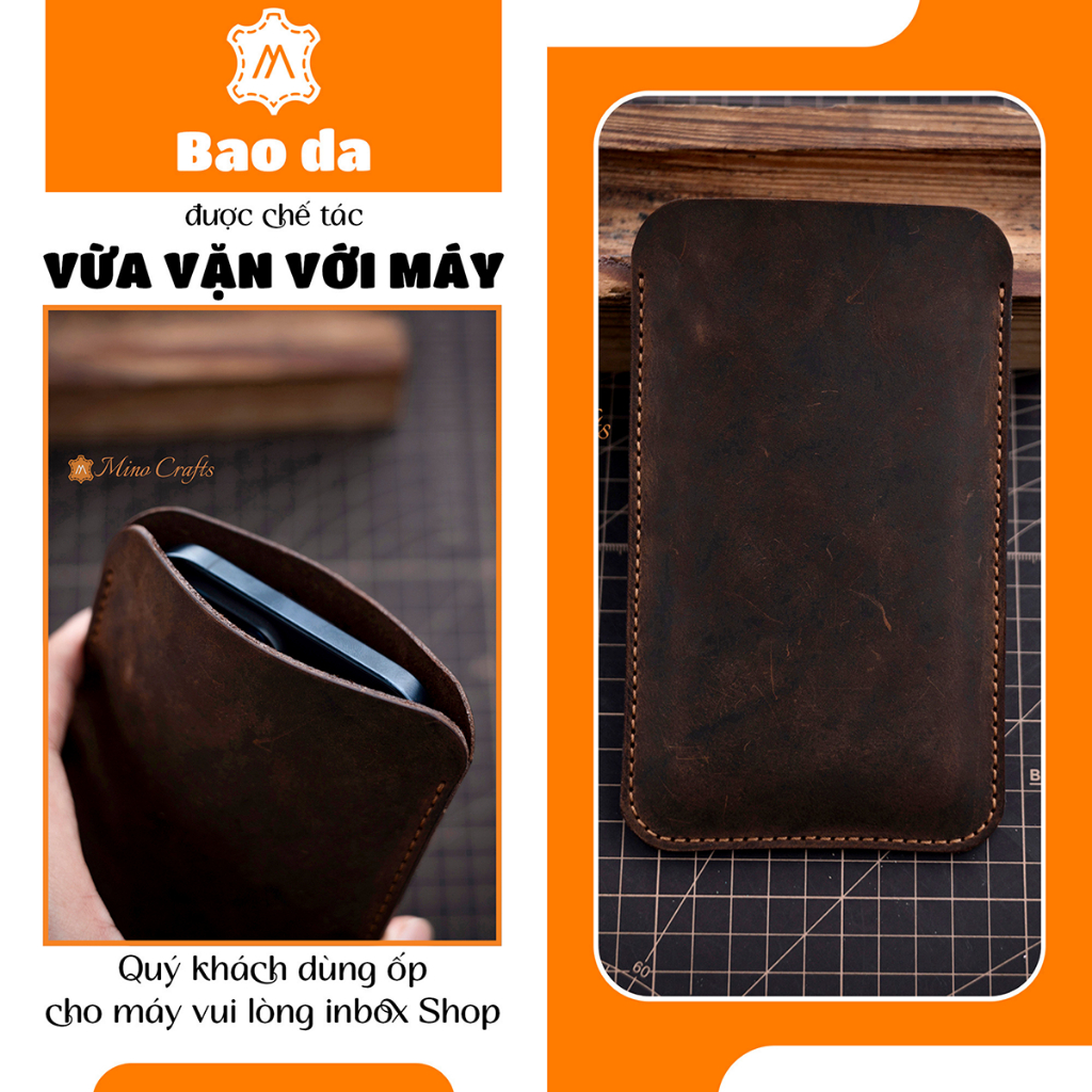 Mino Crafts - Bao da N0KIA E71, E72 - Màu nâu - Da bò xịn