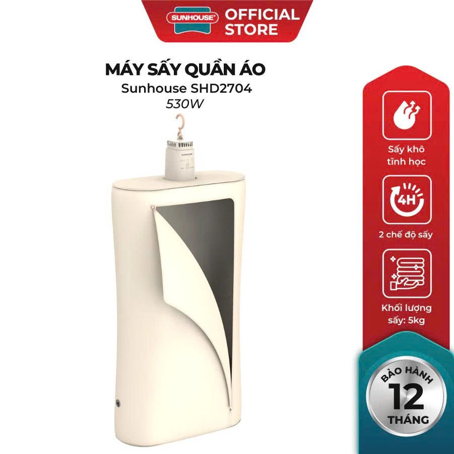 Máy Sấy Quần Áo Mini Sunhouse SHD2704 - Nhỏ Gọn Tiết Kiệm Diện Tích, Mang Du Lịch, Bảo Hành 1 Năm