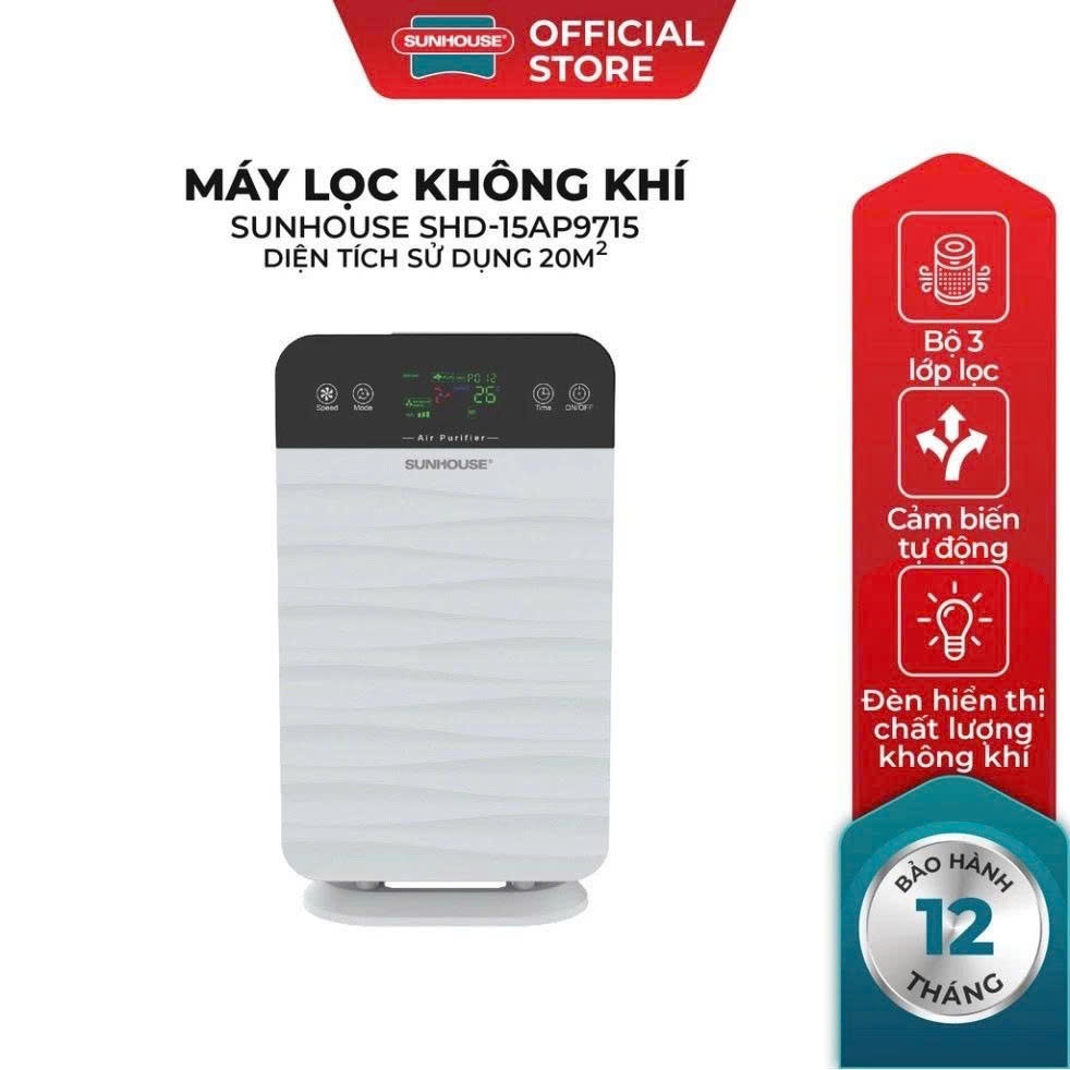 Máy Lọc Không Khí Sunhouse SHD-15AP9715 - Lọc Mùi Hôi, Tạp Chất, Bụi Mịn - Bảo Hành 12 Tháng