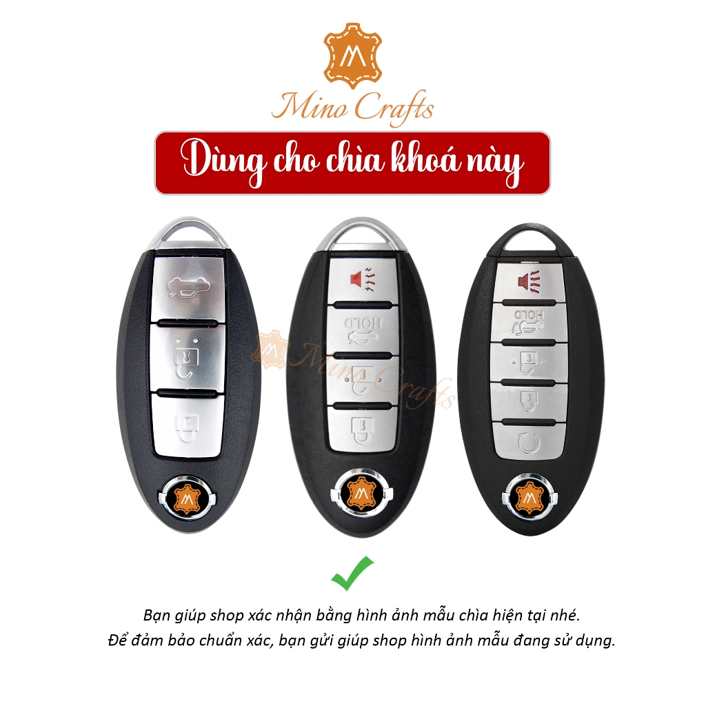 Bao da chìa khóa Nissan Teena, Xtrail, Terra, Almera, Navara - Bao da chìa khóa thủ công, Da bò thật