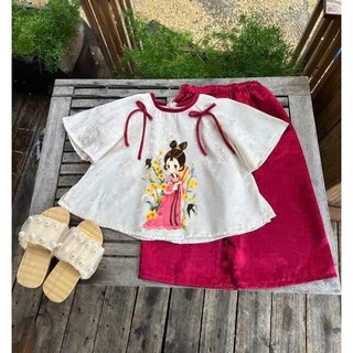 Bộ Bà Ba Bé Gái In Hình Mặc Trung Thu Chất Gấm Lụa Cao Cấp, Sét Bộ Mỹ Nhân Cho Mẹ và Bé Mặc Nhà Đi Chơi BB04 - BEEKIDS