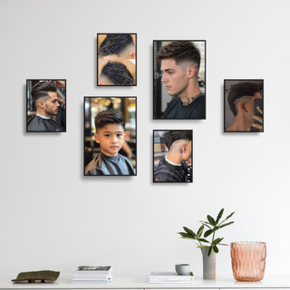 [126-130] COMBO 6 Tranh Quán Tóc Nam, Tranh Dán Tường Barber Shop, Chất Liệu Formex.