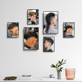 [126-130] COMBO 6 Tranh Quán Tóc Nam, Tranh Dán Tường Barber Shop, Chất Liệu Formex.