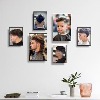 [126-130] COMBO 6 Tranh Quán Tóc Nam, Tranh Dán Tường Barber Shop, Chất Liệu Formex.