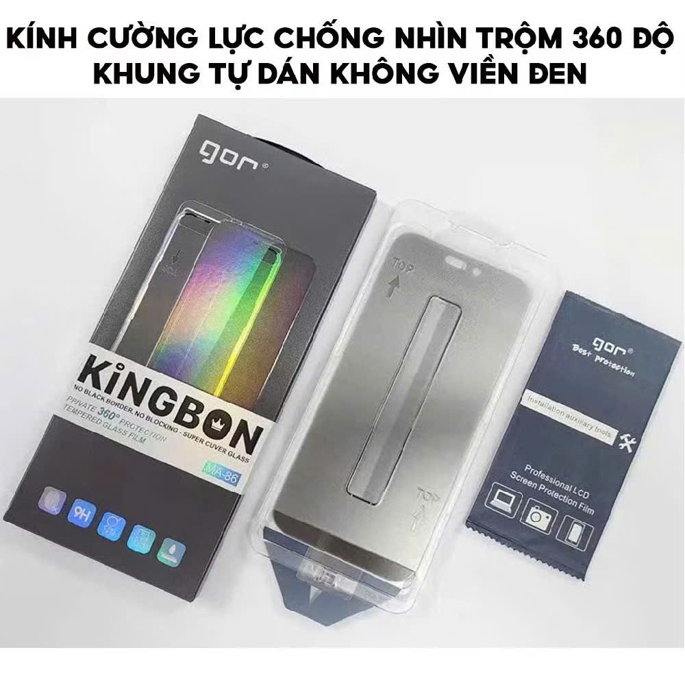Kính Cường Lực iPhone Không Viền Đen,Kèm Khung Hỗ Trợ Dán MA-88/86 GOR KiNGBON cho 12 đến 17 Pro Max
