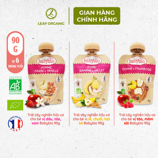 Trái cây nghiền hữu cơ Babybio ăn liền các vị cho bé từ 6 tháng tuổi, gói 90g tiện lợi