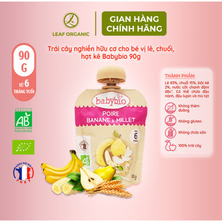 Trái cây nghiền hữu cơ Babybio ăn liền các vị cho bé từ 6 tháng tuổi, gói 90g tiện lợi