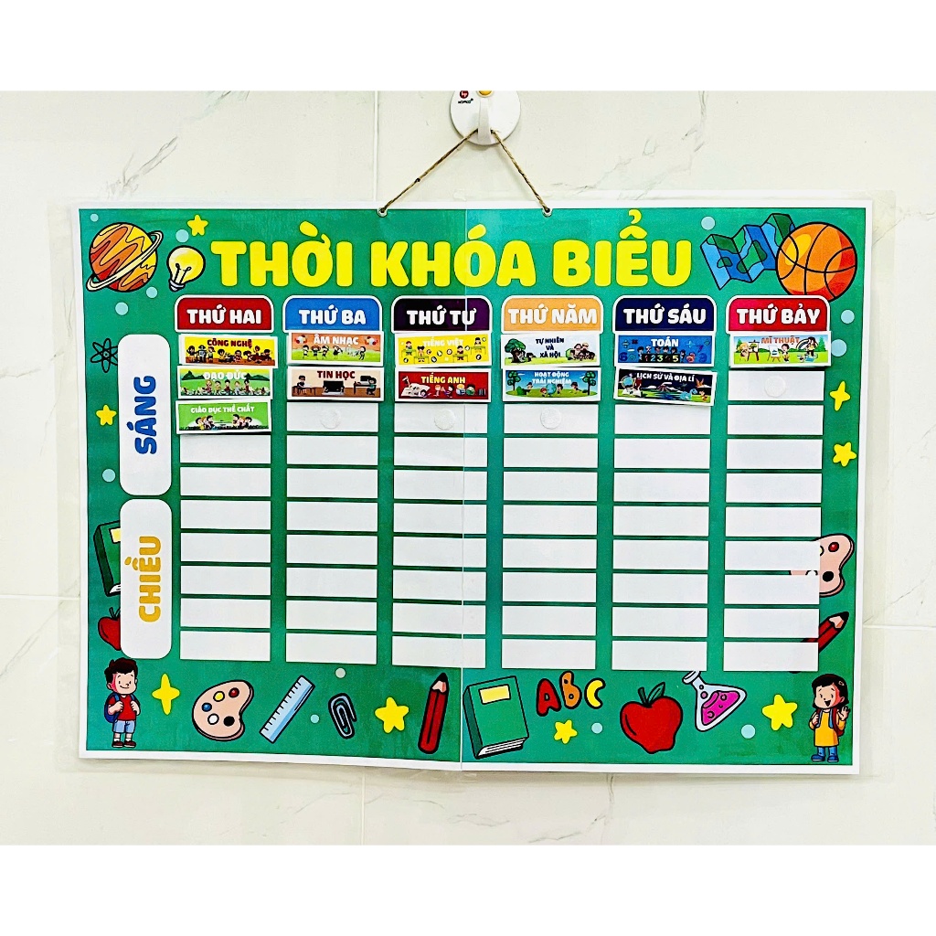 THỜI KHÓA BIỂU GỠ – DÁN SIÊU TIỆN LỢI ( tặng kèm 60 cặp gai dính )