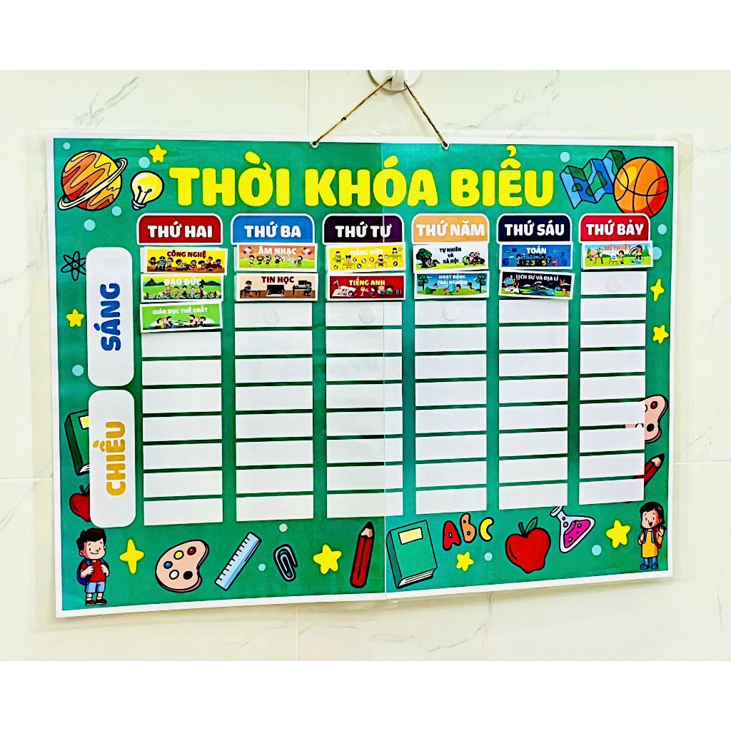 THỜI KHÓA BIỂU GỠ – DÁN SIÊU TIỆN LỢI ( tặng kèm 60 cặp gai dính )