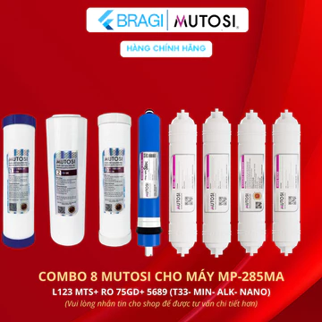 Combo 8 lõi lọc nước MUTOSI với màng RO 75 GPD, T33, Min, alk, Nano dành cho máy lọc nước MP-285MA