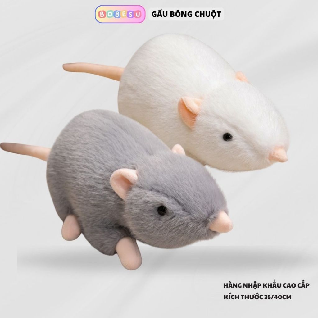 Gấu bông con chuột chất liệu lông thỏ mềm mại kích thước 40Cm làm quà tặng cho bé hay đồ chơi cho mèo