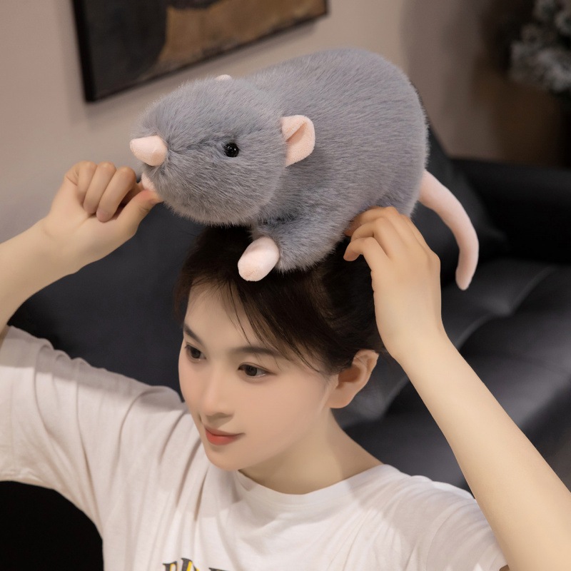 Gấu bông con chuột lông tơ non cao cấp, Thú nhồi bông chuột dáng bò làm đồ chơi cho bé,cho mèo