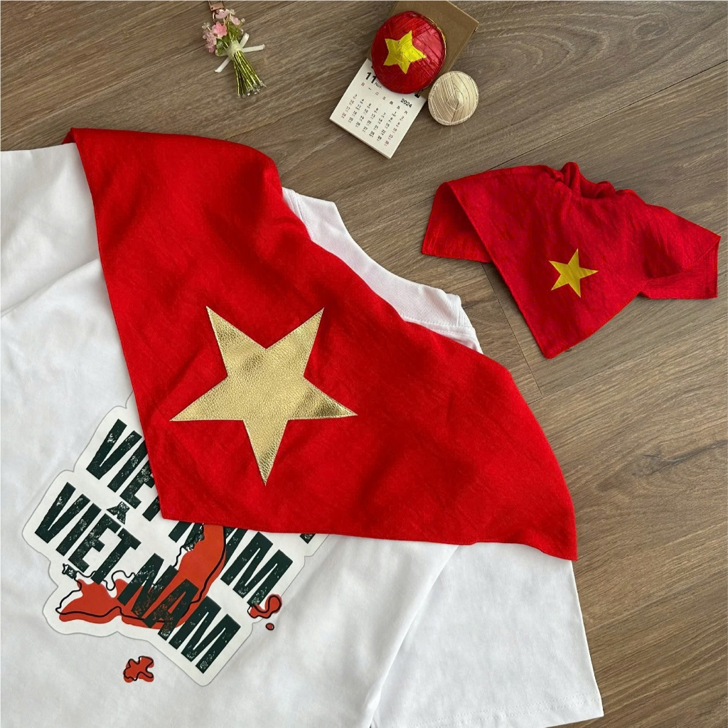 Khăn và dây buộc tóc cờ đỏ sao vàng, Khăn yêu nước, khăn cờ quốc khánh chất liệu vải đũi xước mềm mại - LiLa Clothes