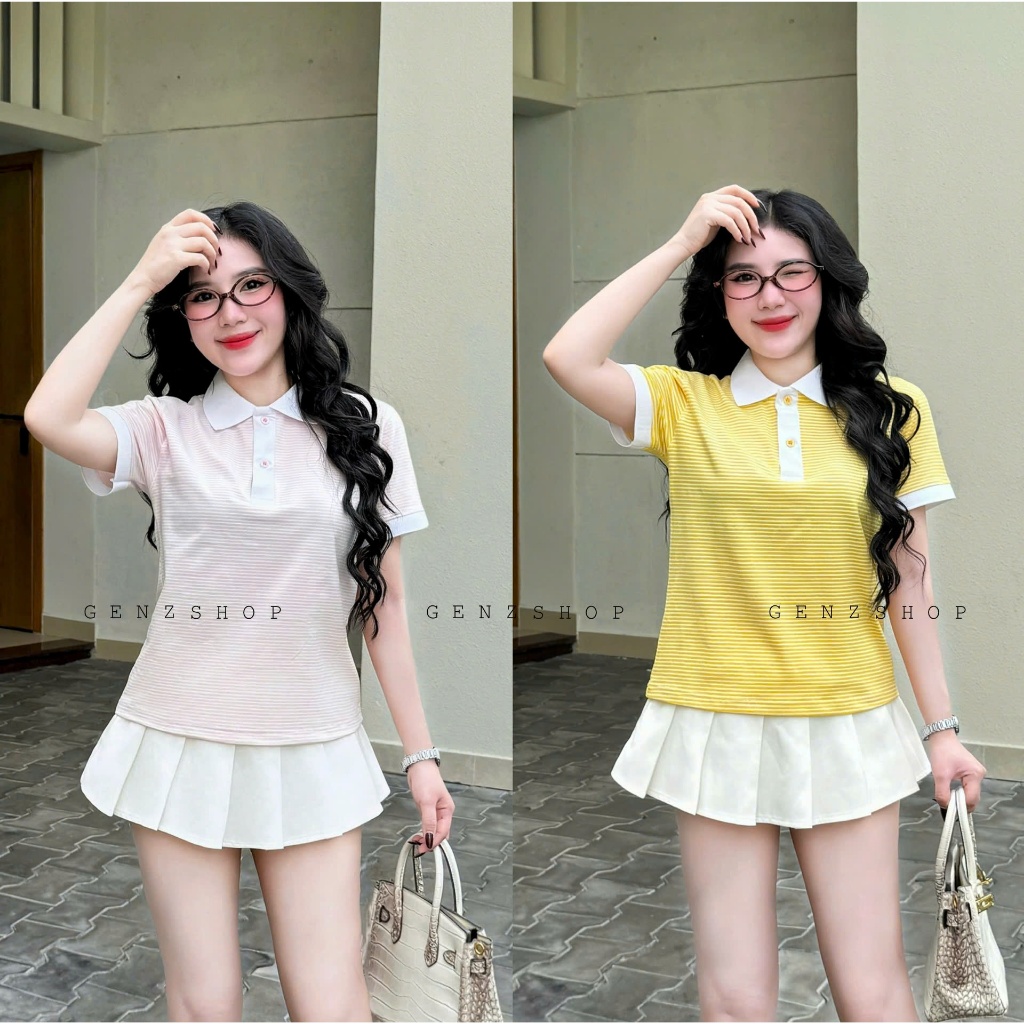 Áo Thun Polo Sọc Nữ  Cotton Co Giãn Đơn Giản Thanh Lịch BST26