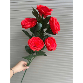Cành hoa trà Ohara 5 bông cao cấp 1m - Hoa lụa Hạnh Hoan
