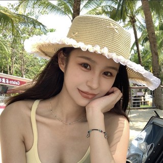 IK Mũ Nón Cói Viền Ren Đính Nơ Che Nắng Vành Rộng Tiểu Thư U23