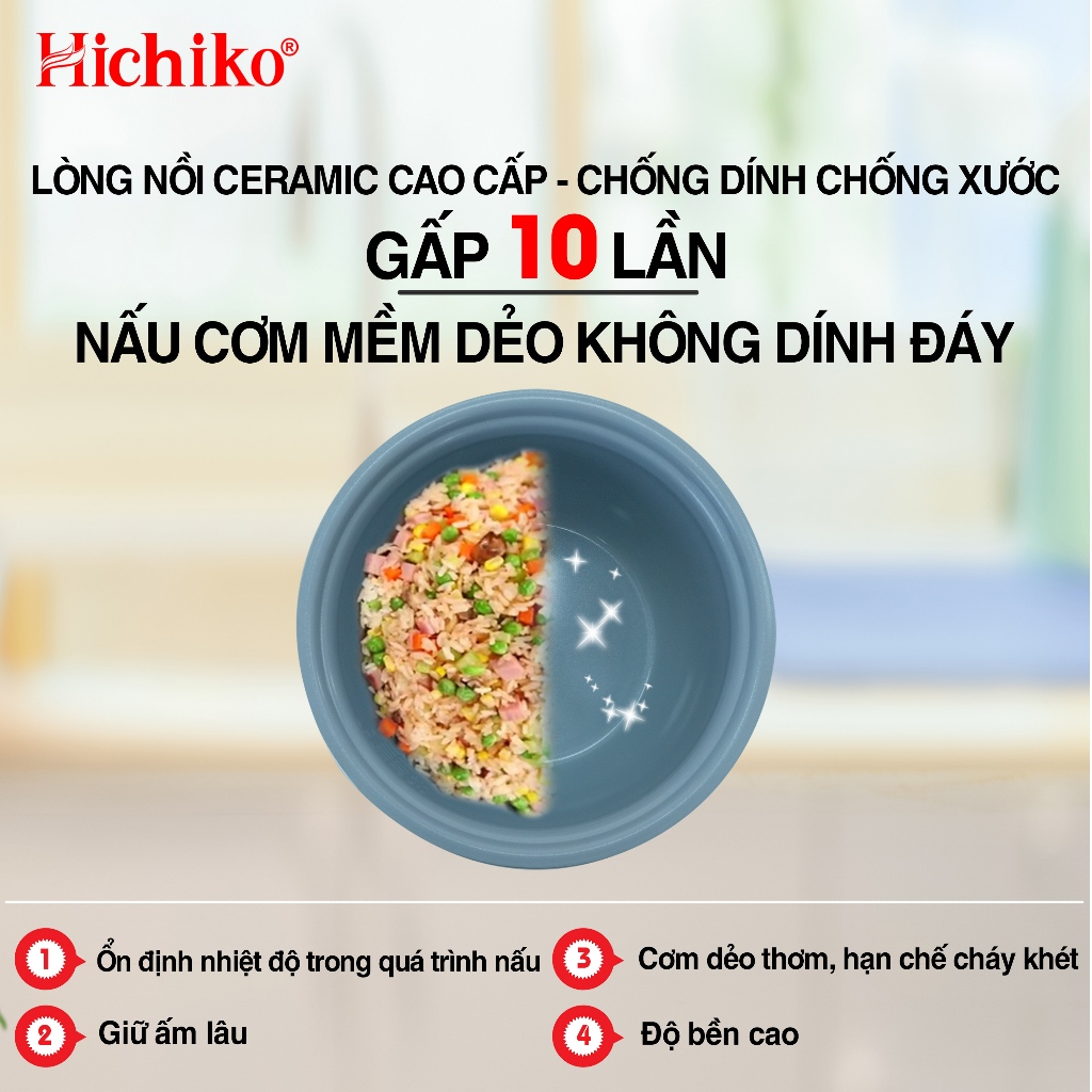 Nồi cơm điện Hichiko 1.8L cơm ngon dẻo thơm, phù hợp gia đình 6-10 người - HC1022