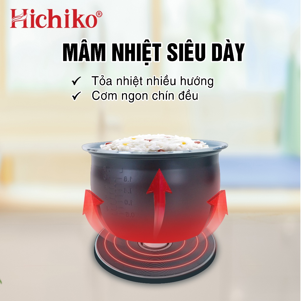 Nồi cơm điện Hichiko 1.8L cơm ngon dẻo thơm, phù hợp gia đình 6-10 người - HC1022